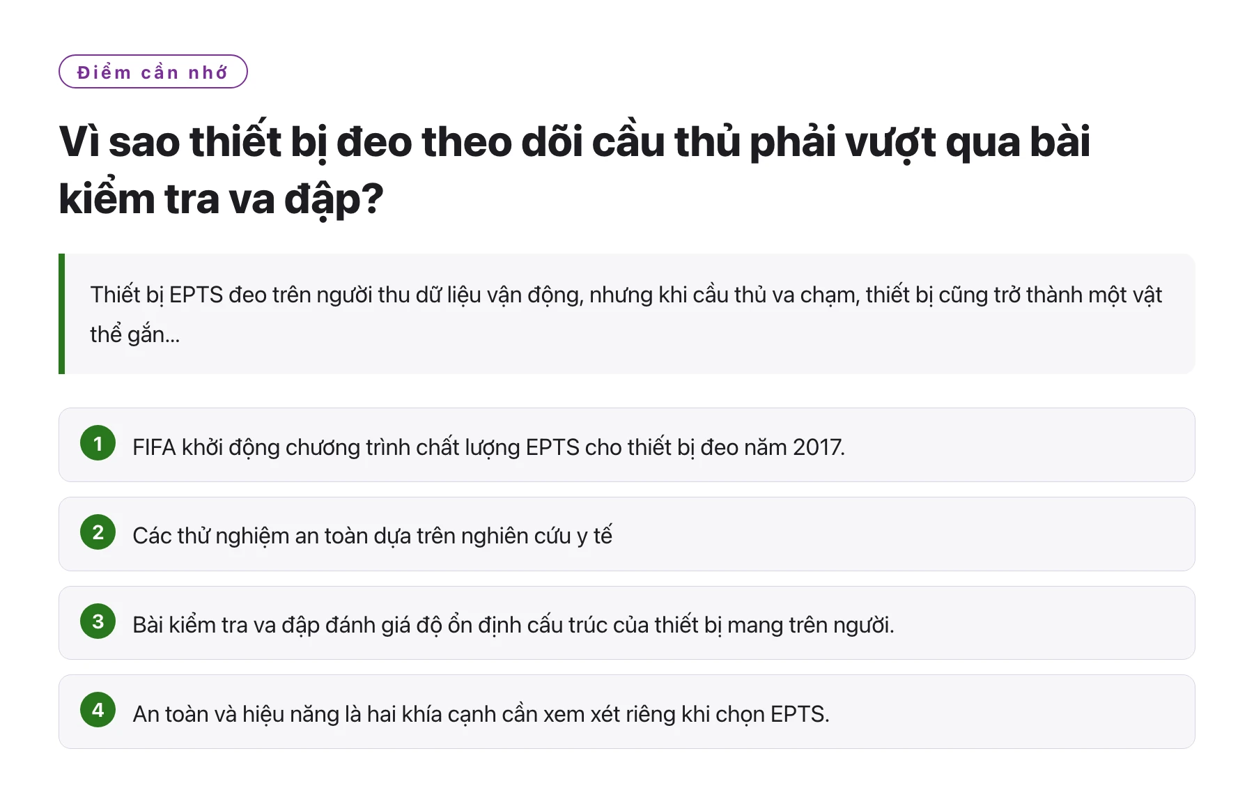 Vì sao thiết bị đeo theo dõi cầu thủ phải vượt qua bài kiểm tra va đập?——全文要点速览